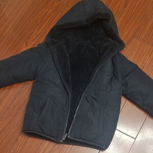 Reversable Abercrombie Kids Black Hooded Fur Jacket